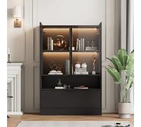 Vitrine – Armoire pour salon – Éclairage LED avec 16 couleurs – Portes en verre – Porte battante – Noir