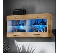 Vitrine Armoire Savona Komodee - LED bleues - Bois Naturel Mat - Facades en Matt - 100 x 50 x 30 cm