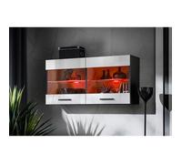 Vitrine Armoire suspendue Savona Komodee - LED RGB - Blanc & Noir - 2 portes - L100cm x H50cm x P30cm