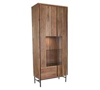 Vitrine, armoire vaisselier en bois d' acacia-verre coloris marron - Longueur 80 x Profondeur 40 x Hauteur 197 cm