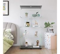 Vitrine – Armoire vitrée – Rangement – Bibliothèque – Armoire à objets de collection – Structure noire – 4 étagères en verre avec porte