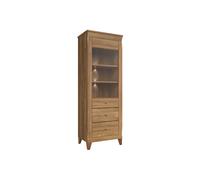 Vitrine avec 1 porte et 2 tiroirs fermeture soft-close,éclairage LED,coloris Mélèze doré - Longueur 72 x Profondeur 47 x Hauteur 202 cm