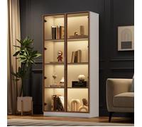 Vitrine avec éclairage LED 16 couleurs, portes doubles en verre brun avec étagères mobiles, 80*40*160 cm, blanc