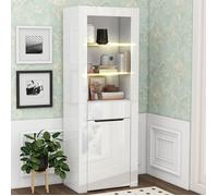 Vitrine avec éclairage LED 60x35,5x165 cm, vitrine pour classeurs, vitrine de salle à manger avec étagères, armoire haute, blanche