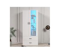 Vitrine avec LED 16 couleurs, Vitrine étagère sur pied, armoire de salon a LED haute bibliothèque - Blanc