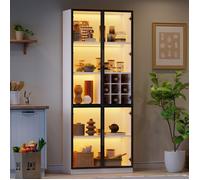 Vitrine avec LED 80x35x200cm,vitrine en verre avec portes,armoire haute,bibliothèque,vitrine sur pied,armoire avec portes doubles