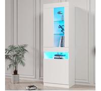 Vitrine avec porte et LED - armoire de rangement - pour salon - bureau ou cuisine - 50x40x180cm - Blanc