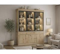 Vitrine avec rangements et LEDs - Naturel et noir - MARSORIA