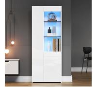 Vitrine avec tiroirs-vitrine en verre brillant-avec éclairage LED-armoire haute-avec placard-vitrine au sol -70x35x180cm