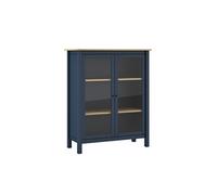 Vitrine Basse 2 Portes en Pin Massif Bleu Marine - MAKS -