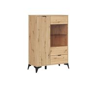 Vitrine basse à 2 portes et un tiroir,coloris Chêne artisan - Longueur 90 x Profondeur 41 x Hauteur 133 cm - -