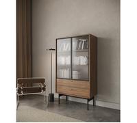 Vitrine basse - OLAR - 85cm - avec deux tiroirs - Carini noyer naturel