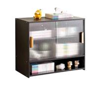 Vitrine Bibliothèque de bureau à plusieurs niveaux, avec porte coulissante en plastique et séparateurs réglables, for la maison, le, chambre coucher, support organisateur (noir) Bibliothèque