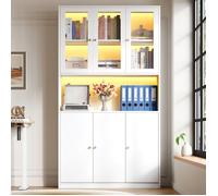 Vitrine Blanc 100x35x200 cm Meuble Rangement avec 3 Portes Vitrées, Éclairage LED Réglable, Compartiment Ouvert et 3 Portes Fermées
