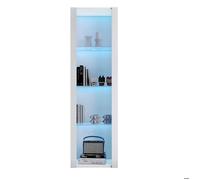 Vitrine blanc brillante avec éclairage LED, 3 étagères en verre, armoire sur pied, armoire haute de rangement, 55 x 38 x 166 cm