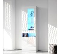 Vitrine blanche 50x40x180 cm, 4 étagères, 2 portes, avec éclairage LED