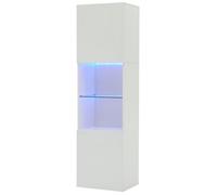 Vitrine Blanche Haute Brillance 45x35x160 cm, Étagères en Verre, Éclairage LED, Meuble de Rangement
