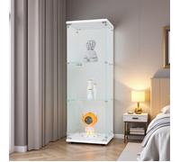 Vitrine collection blanc 125.42x36.3cm - 3 étages verre trempé, meuble vitrine porte unique, rangement sécurisé design moderne