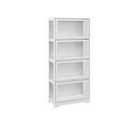 HomCom Vitrine colonne pour collection 4 niveaux 4 portes abattantes 59 x 30 x 139 cm Blanc