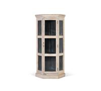 Vitrine d'angle en bois de manguier - Porte vitrée - Finition blanchie - 74x60x150 cm - Blanc - Bois massif