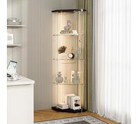 Vitrine d'angle en Verre avec Éclairage LED, Armoire de Collection avec 4 Étagères et 2 Portes et Serrure, Transparent Verre Trempé Armoir de Verres Debout pour Salon,Chambre Bureau, 162x60x42cm