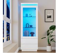Vitrine de avec éclairage LED，60*40*171cm,armoire haute à 2 tiroirs, vitrine en verre brillant,étagère verticale,armoire
