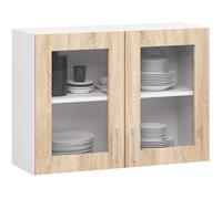 Vitrine de cuisine AKORD LIMA W80 D2 Blanche 80 cm 2 portes façade Chêne Sonoma 2 étagères 80x30,5x58 cm