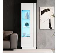 Vitrine de salon LED blanc brillant-avec 3 étagères en verre-Armoire haute-HAUSS SPOLE