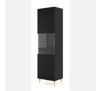 Vitrine de salon Ravenna 60x42x215H cm Noir mat Pieds dorè
