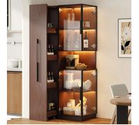 Vitrine d'Exposition Moderne avec LED et Meuble Bar Coulissant Buffet Haut - Gain de Place - 70x38x160cm