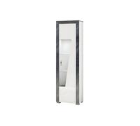 Vitrine droite 1 porte avec leds laqué blanc et imitation granit gris - NEWELL -