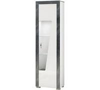 Vitrine droite 1 porte avec leds laqué blanc et imitation granit gris - NEWELL - ALTOBUY Blanc