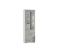 DEYTON - Vitrine Droite Laquée Blanc et Gris Marbré avec Leds