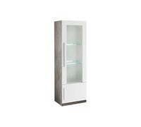Vitrine Droite Laquée Blanc et Marbre Poignées Métal avec Leds - CLARK - ALTOBUY Blanc G