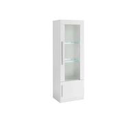 Vitrine Droite Laquée Blanc Poignées Métal avec Leds - CLARK -
