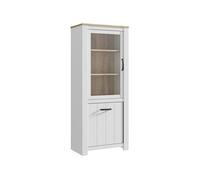 Vitrine - ELARA - 2 portes dont 1 vitrée - Chene / Blanc mat - 76,9 x 42,2 x 185,5 cm