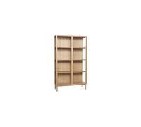 Vitrine en bois clair beige, vitrée, étagères en verre réglables, éclairage LED, haute - Hübsch, Panorama - 110x43x190 cm