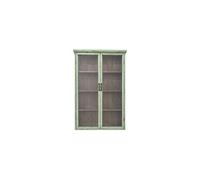 Vitrine en bois vert, portes vitrées, 3 étagères, poignées cuivre, haute - Bloomingville, Hazem - 81x22x122 cm