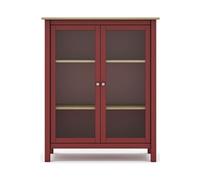 Vitrine en pin massif chêne et bordeaux, meuble de rangement avec 2 portes - Longueur 90 x Profondeur 40 x Hauteur 110 cm--