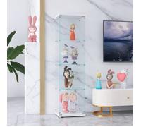 Vitrine en verre, 1 porte 4 étagères, transparente, pour collections décorations, vaisselier meuble de bar, salon, blanc