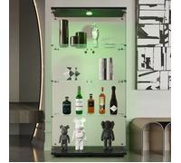 Vitrine en Verre - 2 LED,2 Portes et 4 étagères en Verre Trempé Miroir, serrure de sécurité,pour Le Bar & Salon,163x80x36cm, Noir