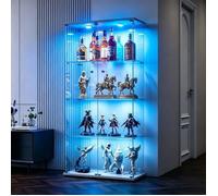 Vitrine en verre,2 portes,4 étagères,LED,effet miroir,collection,meuble design,salon,bureau,blanc