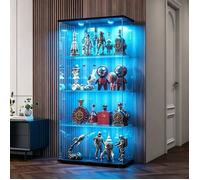 Vitrine en verre,2 portes,4 étagères,LED,effet miroir,collection,meuble design,salon,bureau,noir