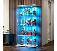 Vitrine en verre,2 portes,4 étagères,LED,pour collection,meuble design,salon,bureau,blanc