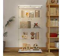 Vitrine en Verre, 4 étagères, 80*36*163cm, Armoire de Rangement en Verre Sur Pied, Vitrine LED, Double Porte, vitrine pour Collection, pour Salon et Salle à Manger (Blanc-LED, 2 Porte, 4 étages)