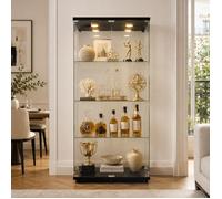 Vitrine en Verre 4 Étagères Portes Doubles, Vitrine Armoire avec LED et Serrure de Sécurité,Meuble d'Exposition Verre Trempé, Noir