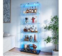Vitrine en verre 5 étagères,LED,2 portes avec serrure,armoire de collection moderne,rangement debout,pour salon,chambre,bureau,noir