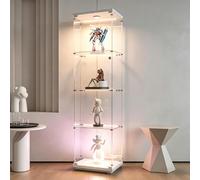 Vitrine en Verre à 4 Couches pour Collection avec LED, Vitrine Moderne avec 4 Étagères et 1 Porte, Armoire de Collection Verticale pour Collection Sur Pied Vitrine Murale enVerre (Blanc-2B, 43x37x164)
