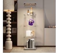 Vitrine en Verre, Armoire de Collection Moderne en Verre à Quatre Couches avec 1 Portes, LED Pour Meuble Verre trempé Transparent