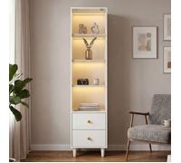 Vitrine en Verre avec 2 tiroir-Vitrine Verticale Blanc avec Lumières LED - Bibliotheque -Buffet Salon -Moderne Meubles de Rangement
